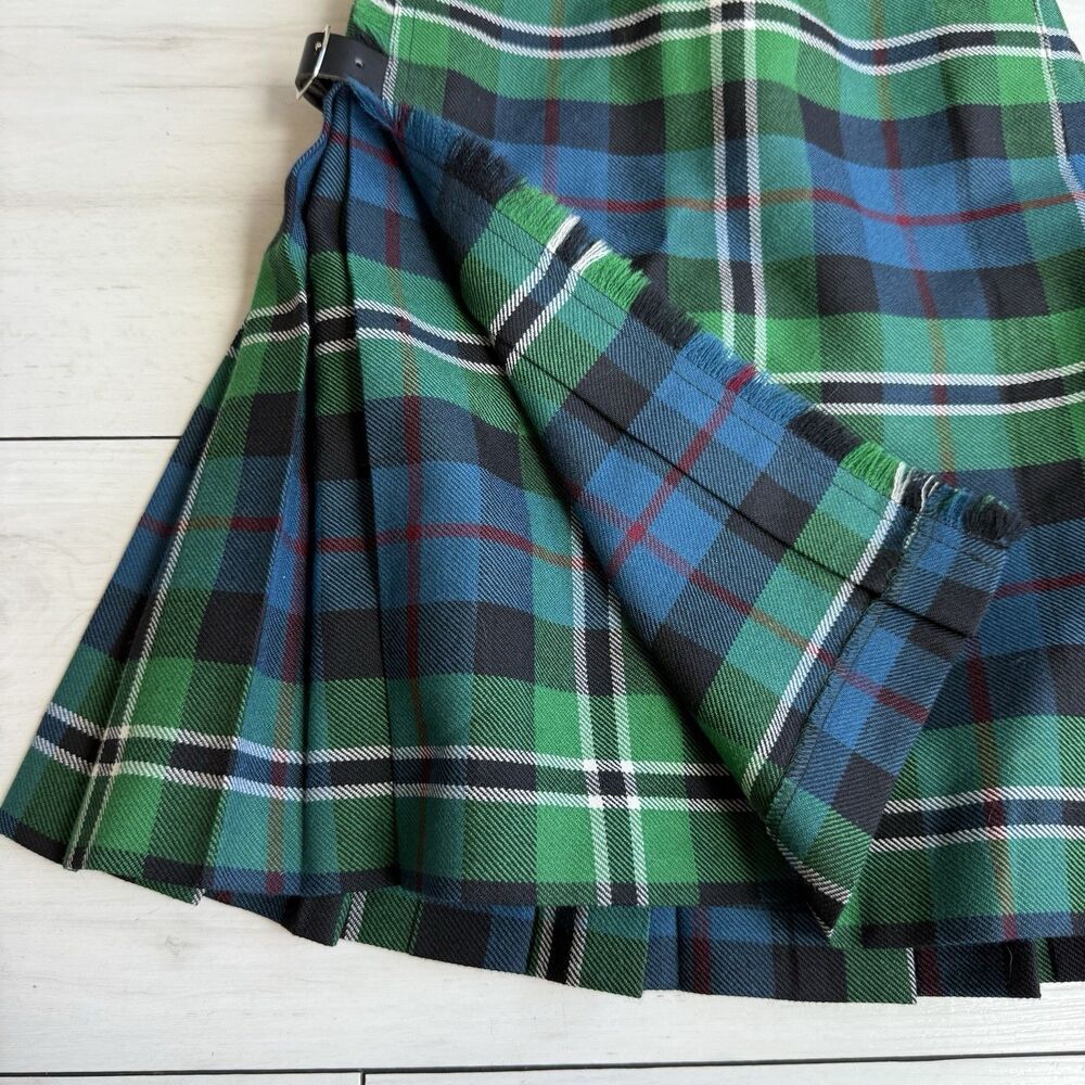 VTG Anderson Innes Scotland Wool Tartan Kilt Youth Green Plaid Adjustable Waist - Picture 7 of 10